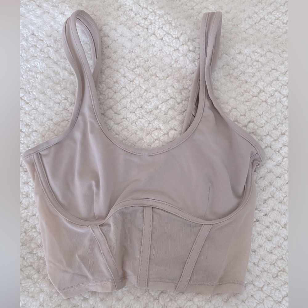 Alo light pink mesh bodice crop top, size XS